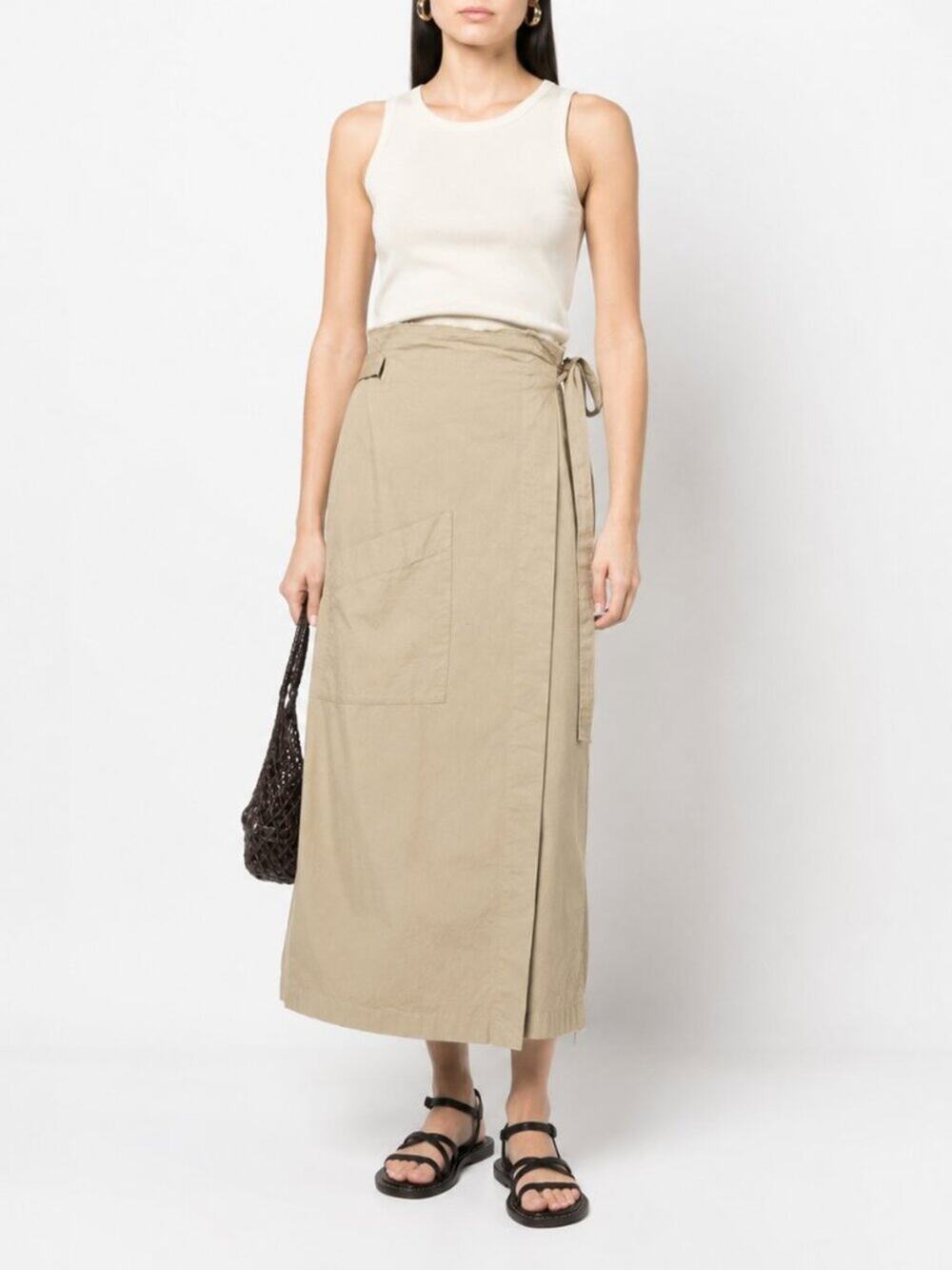 Erika Cavallini E25M03 Cargo Pocket Wrap Midi Skirt Beige Cotton IT 42 US 6